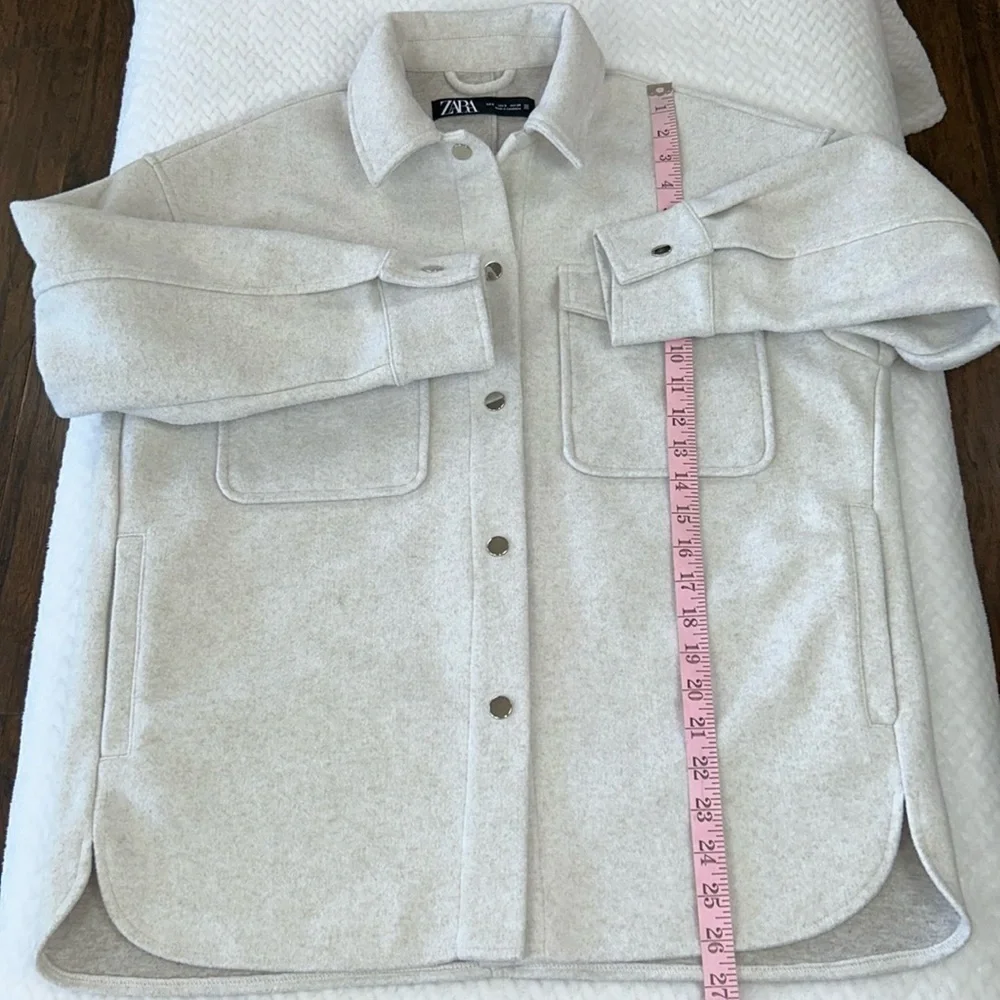 Zara Soft-Touch Overshirt Oversized Shacket Woman’s Size Small Light Gray - Picture 8 of 17